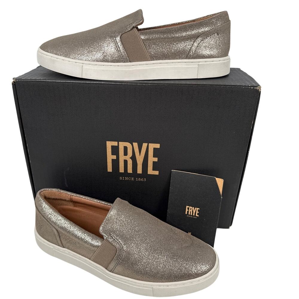 Frye Ivy Slip On Sneakers Womens 7.5 M Premium Leather Upper Metallic Pewter